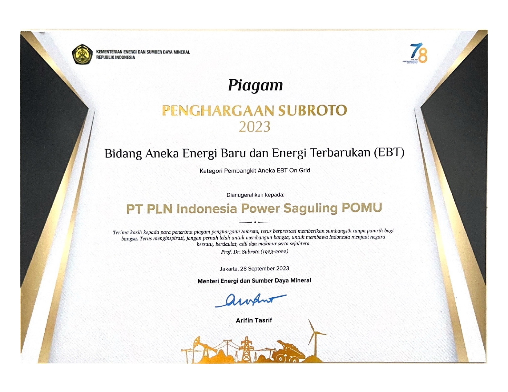 Penghargaan Subroto 2023 Bidang Kategori EBT